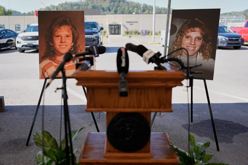 Photographs of Colleen Slemmer are displayed outside Riverbend Maximum Security Institution before the planned execution of Christa Pike in Nashville, Tenn.